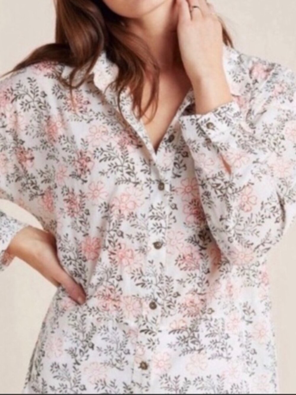 By Anthropologie Enchanted Embroidered Floral Button Down Shirt Size M/L